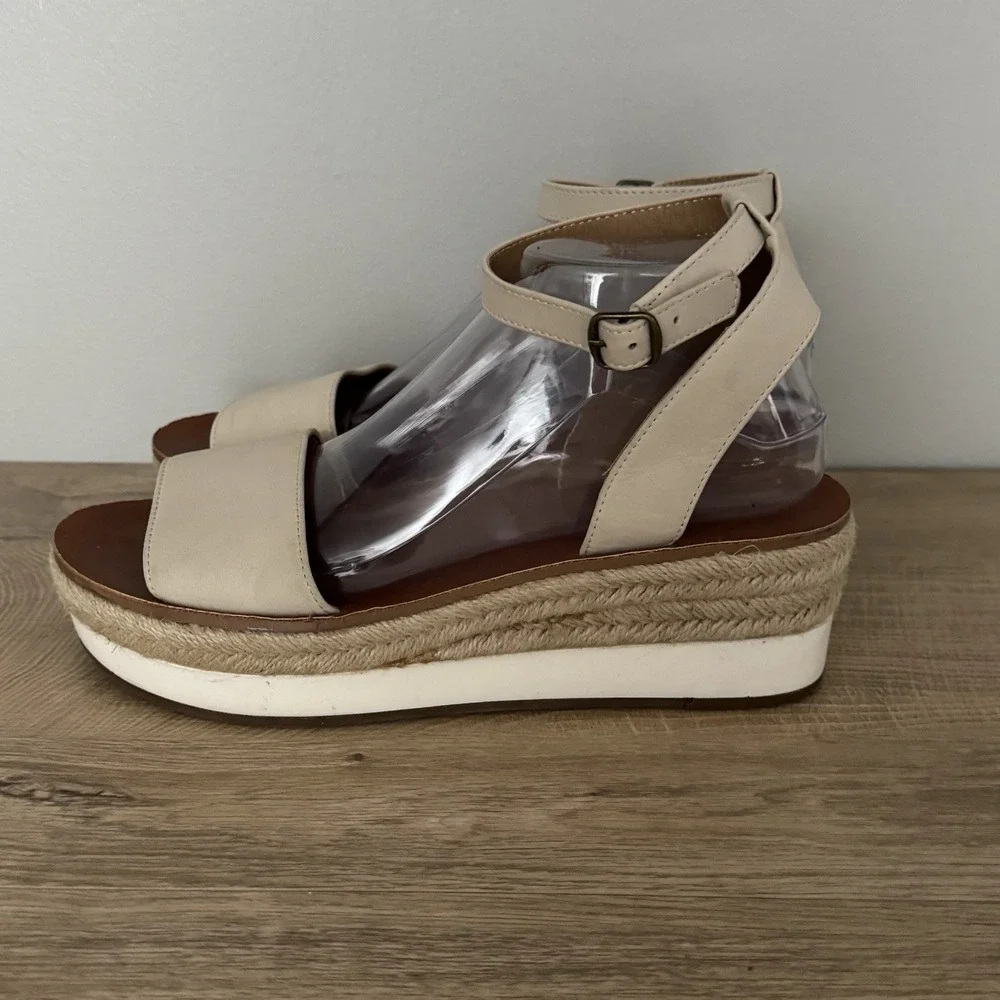 Lucky Brand‎ Sandals Jeneka Ivory Leather Espadrille Platform Summer Womens 9M